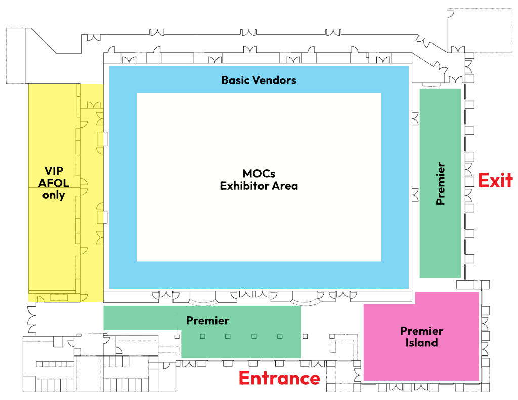 Vendor Map: Premium spaces are in the foyer outside the convention ballroom. Premium Island is closest to the entrance/ticket sales.